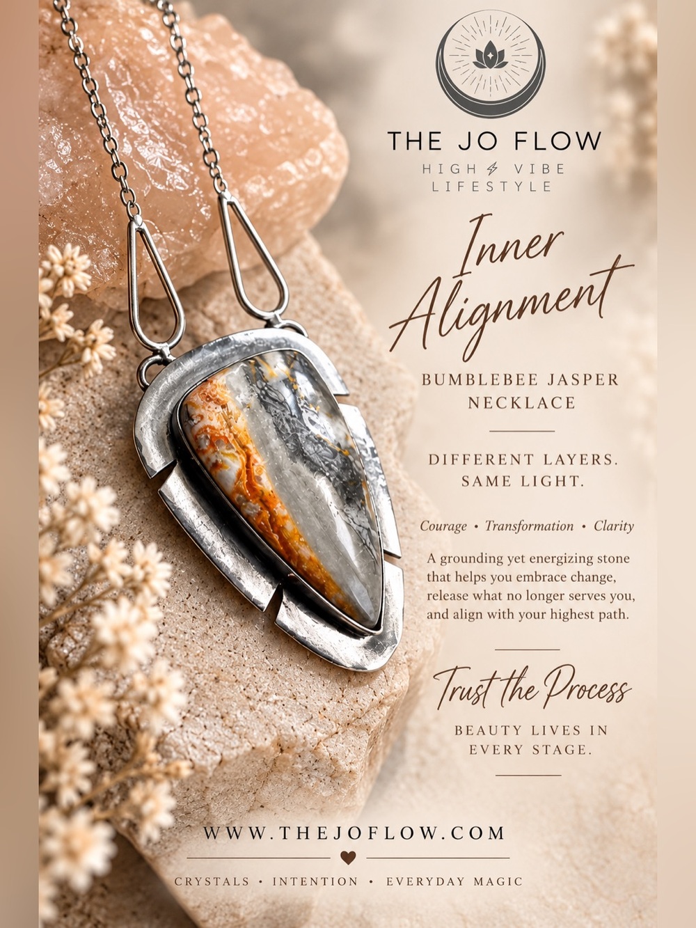 925 INNER ALIGNMENT Bumble Bee Jasper Pendant Necklace